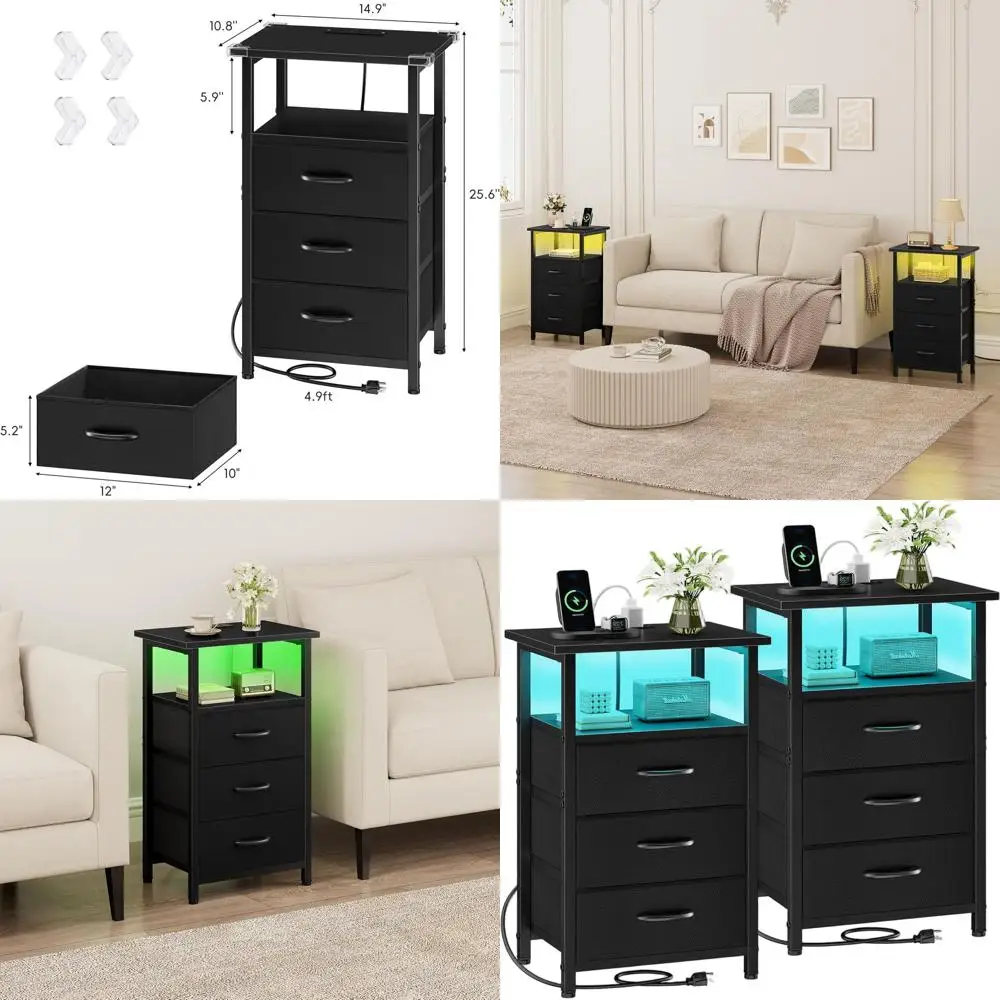 Night Stand Set 2 with Charging Station, LED Nightstand for Bedroom, Bedside Table with 3 Fabric Drawers, End Table Side Table w
Night Stand Set 2 with Charging Station, LED Nightstand for Bedroom, Bedside Table with 3 Fabric Drawers, End Table Side Table w
