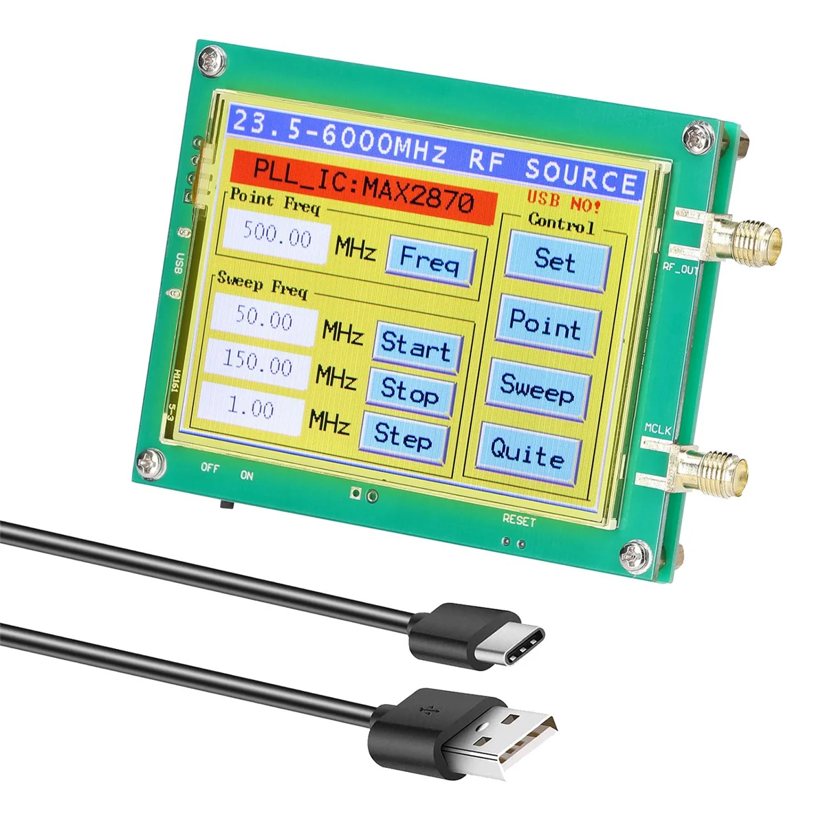 MAX2870 23.5-6000MHz Signal Generator 0.5PPM Low Noise Signal Source Touchable Screen PC Software Control PLL VCO
MAX2870 23.5-6000MHz Signal Generator 0.5PPM Low Noise Signal Source Touchable Screen PC Software Control PLL VCO