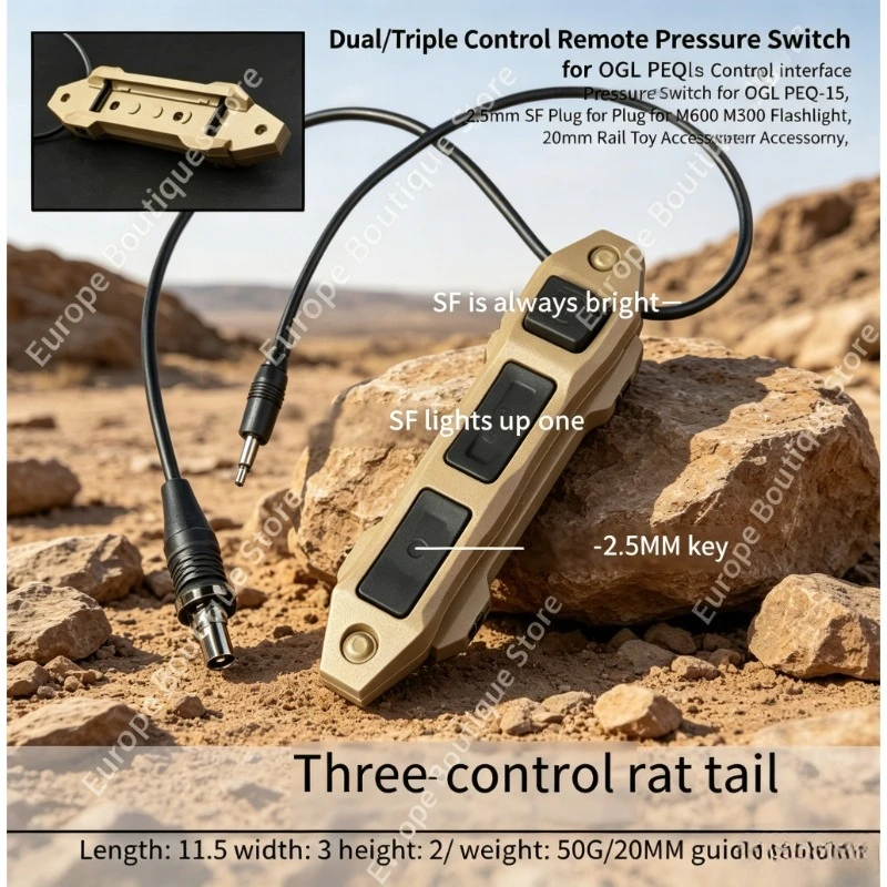 Dual/Triple Control Pressure Switch 2.5mm SF Plug For OGL PEQ-15 M600 M300 Flashlight 20mm Rail Toy Accessory Parts
Dual/Triple Control Pressure Switch 2.5mm SF Plug For OGL PEQ-15 M600 M300 Flashlight 20mm Rail Toy Accessory Parts