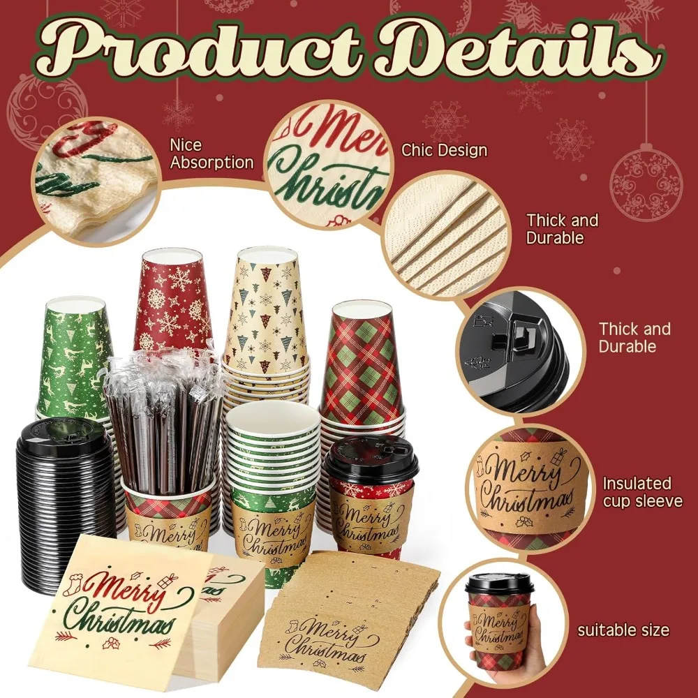 100 Pack 12 oz Christmas Disposable Coffee Cups with Lids Sleeves Straws Napkins Holiday Party Supplies for Hot Drinks
100 Pack 12 oz Christmas Disposable Coffee Cups with Lids Sleeves Straws Napkins Holiday Party Supplies for Hot Drinks