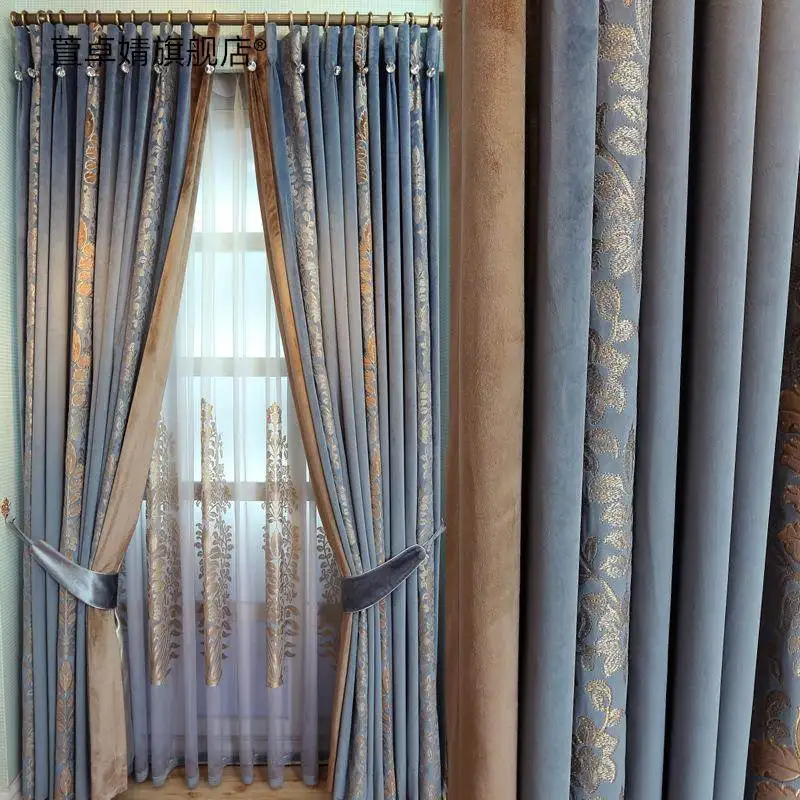 Blue Embroidered Velvet Curtain Finished Product Blocking Light for Bedroom And Living Room from Xuan Zhuo Jing Brand
Blue Embroidered Velvet Curtain Finished Product Blocking Light for Bedroom And Living Room from Xuan Zhuo Jing Brand