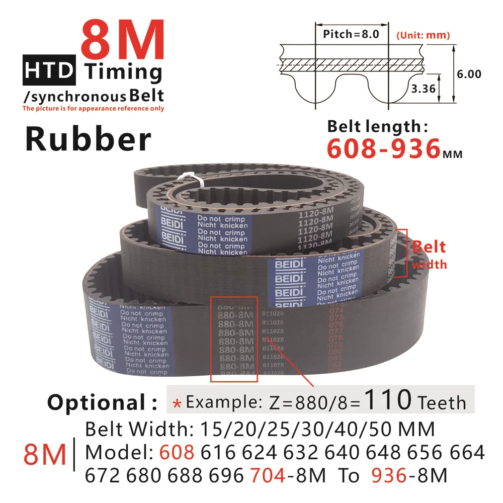608-936mm HTD 8M Timing Belt 608/616/624/632/640/648/656/664/672/680/688/696/704/712/720-8M to 936-8M, Rubber Synchronous Belt
608-936mm HTD 8M Timing Belt 608/616/624/632/640/648/656/664/672/680/688/696/704/712/720-8M to 936-8M, Rubber Synchronous Belt