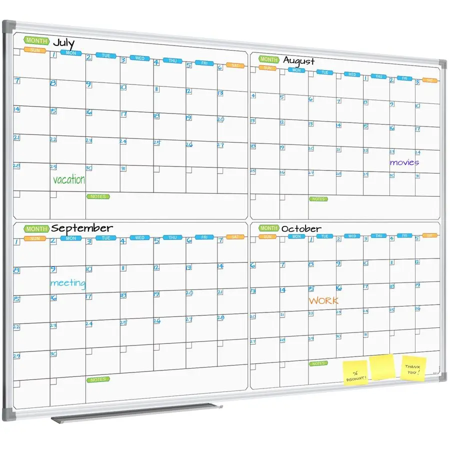 Магнитная доска для сухого стирания календаря, белая доска-планировщик на 4 месяца, 48 х 36 дюймов, настенная доска с серебряной алюминиевой рамой для O
Магнитная доска для сухого стирания календаря, белая доска-планировщик на 4 месяца, 48 х 36 дюймов, настенная доска с серебряной алюминиевой рамой для O