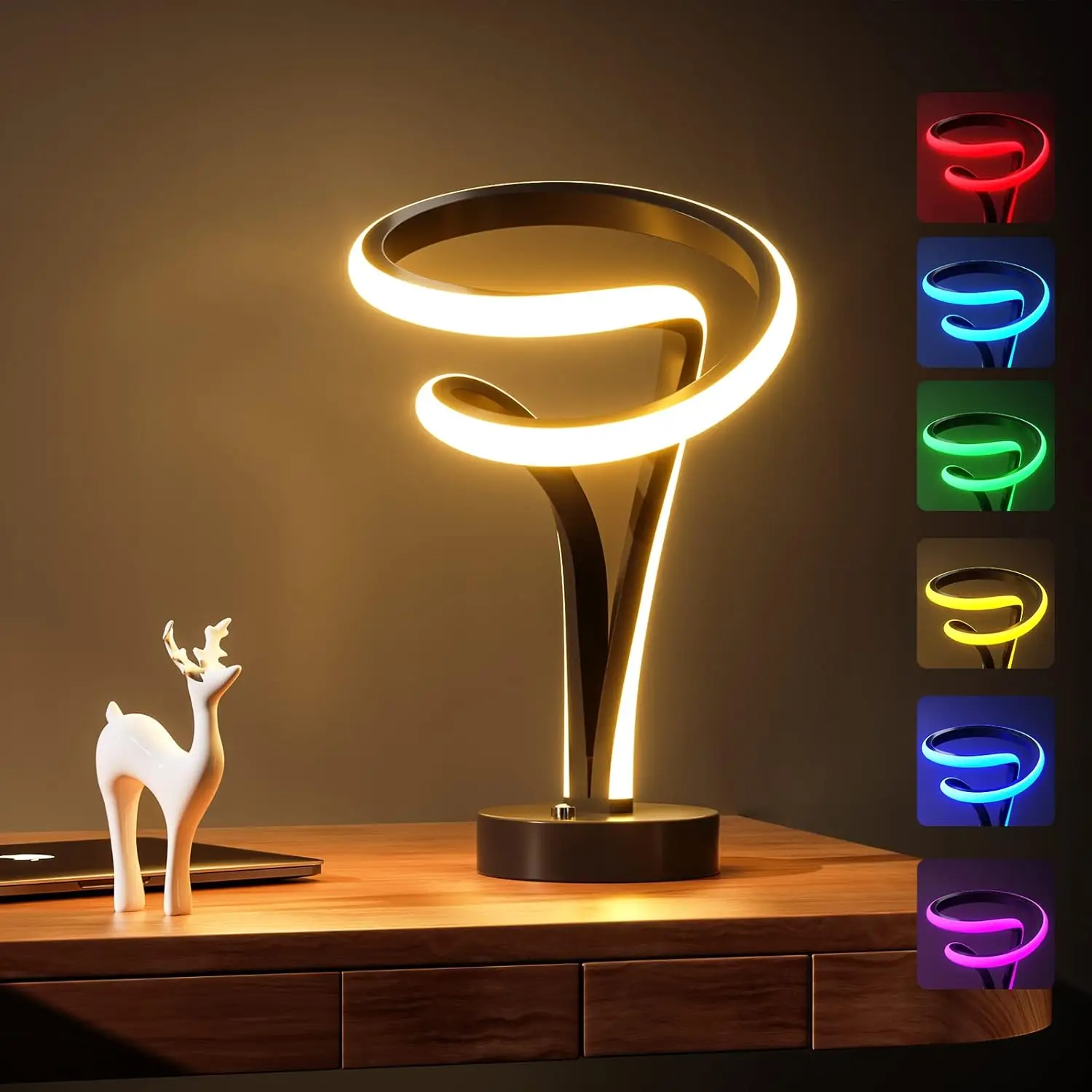 Spiral RGB LED Table Lamp - 7 Colors Touch Dimmable, 10 Modes Night Light, USB Powered, Modern Desk Lamp, Black
Spiral RGB LED Table Lamp - 7 Colors Touch Dimmable, 10 Modes Night Light, USB Powered, Modern Desk Lamp, Black