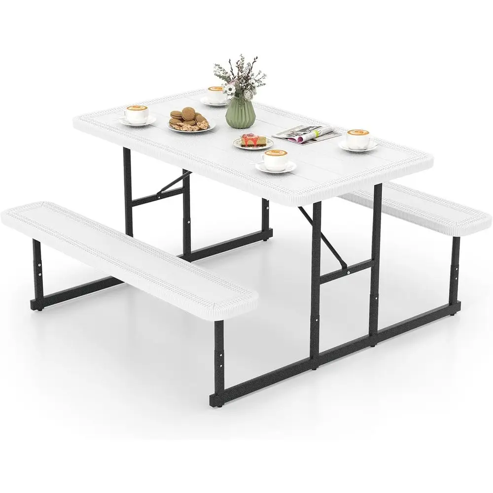 Picnic Table, HDPE Outdoor Recular Table Bench Set with 2 Built-in Benches, Umbrella Hole, Metal e or 4 Person, Garden Yard Pati
Picnic Table, HDPE Outdoor Recular Table Bench Set with 2 Built-in Benches, Umbrella Hole, Metal e or 4 Person, Garden Yard Pati