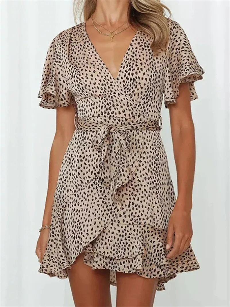 Fashion Leopard Print Dresses for Women Summer V Neck Ruffle Slim Party Dresses Casual Short Sleeve Waist Tie Mini Dress Платье
Fashion Leopard Print Dresses for Women Summer V Neck Ruffle Slim Party Dresses Casual Short Sleeve Waist Tie Mini Dress Платье