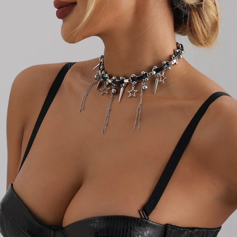 Heavy Metal Leather Cord Choker with Star Fringe Pendant Punk Rock Gothic for Women Sweet Cool Daily Adjustable Length Premium
Heavy Metal Leather Cord Choker with Star Fringe Pendant Punk Rock Gothic for Women Sweet Cool Daily Adjustable Length Premium