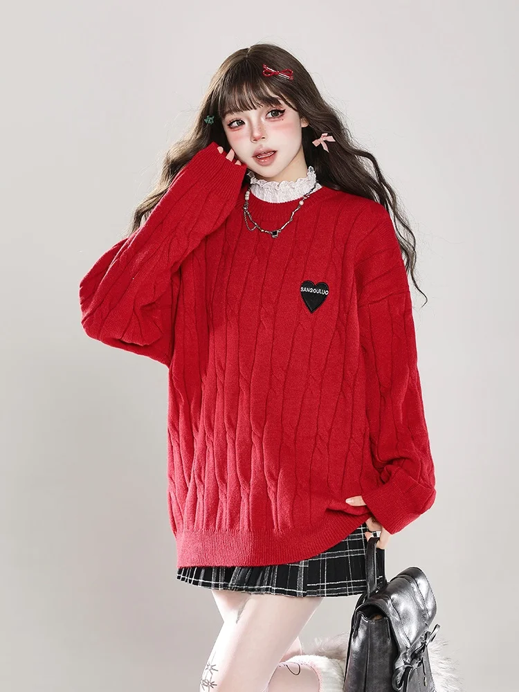 Новый красный вязаный свитер 2026 года для женщин: свободный, повседневный, теплый, в стиле оверсайз, с круглым вырезом, пуловер для осени и зимы, модный, для работы и отдыха
Новый красный вязаный свитер 2026 года для женщин: свободный, повседневный, теплый, в стиле оверсайз, с круглым вырезом, пуловер для осени и зимы, модный, для работы и отдыха