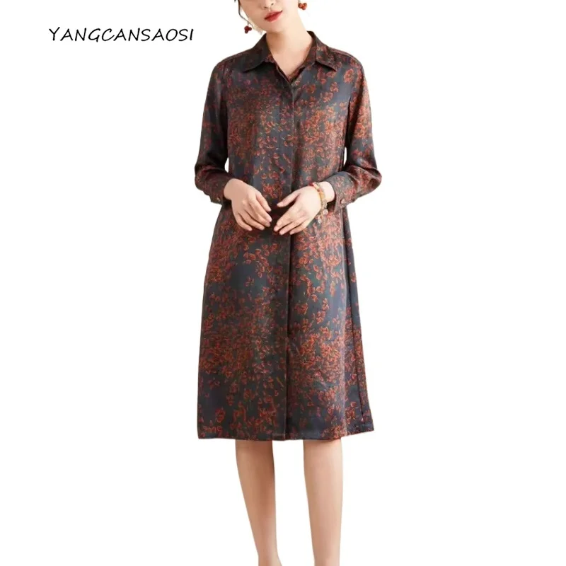 Women's Fashion Clothing 100% Natural Mulberry Silk Gambiered Guangdong Gauze Loose Red Cloud Yarn Turn-down Collar Shirt Dress
Women's Fashion Clothing 100% Natural Mulberry Silk Gambiered Guangdong Gauze Loose Red Cloud Yarn Turn-down Collar Shirt Dress