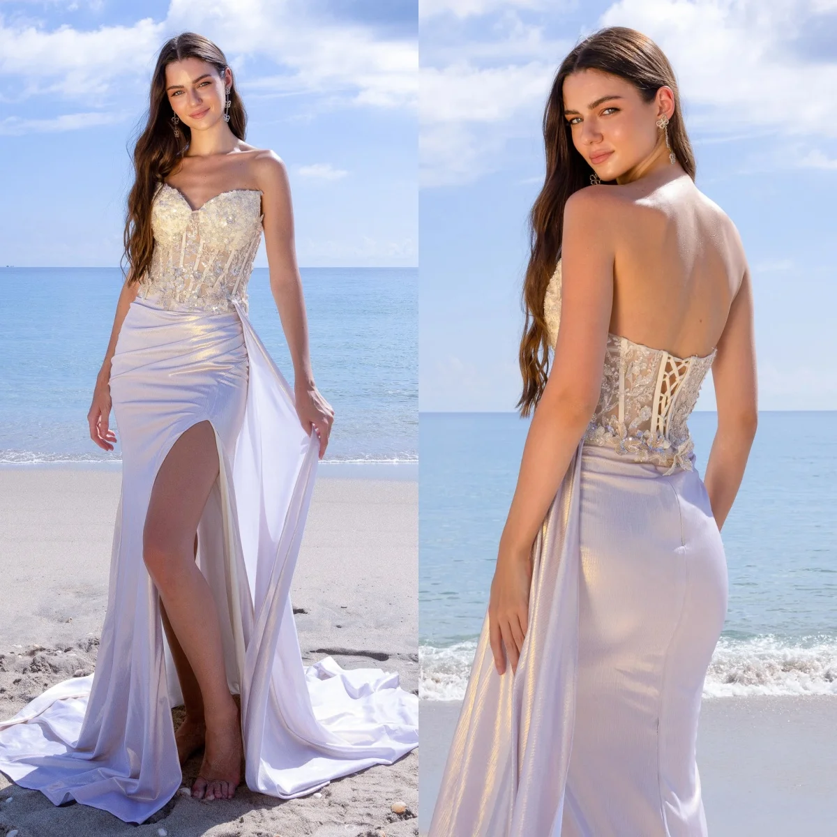 Charming Mermaid Prom Dresses Shiny Lace Beads Sleeveless Satin Evening Gowns Sexy Side Split Customized Wedding Party Dresses
Charming Mermaid Prom Dresses Shiny Lace Beads Sleeveless Satin Evening Gowns Sexy Side Split Customized Wedding Party Dresses