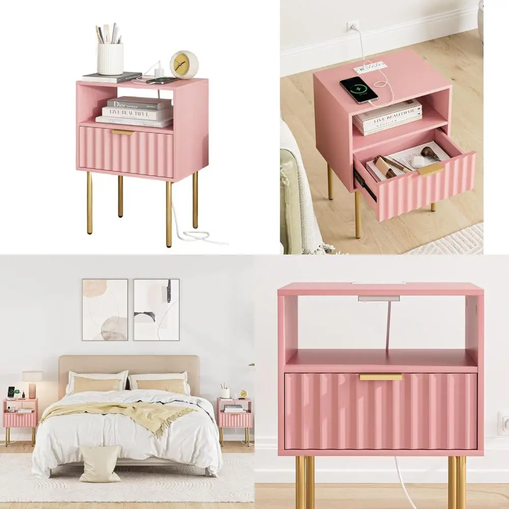 Прикроватная тумбочка в стиле Mid-Century Modern с зарядным устройством, выдвижным ящиком для хранения и открытой полкой для спальни и гостиной (розовая)
Прикроватная тумбочка в стиле Mid-Century Modern с зарядным устройством, выдвижным ящиком для хранения и открытой полкой для спальни и гостиной (розовая)