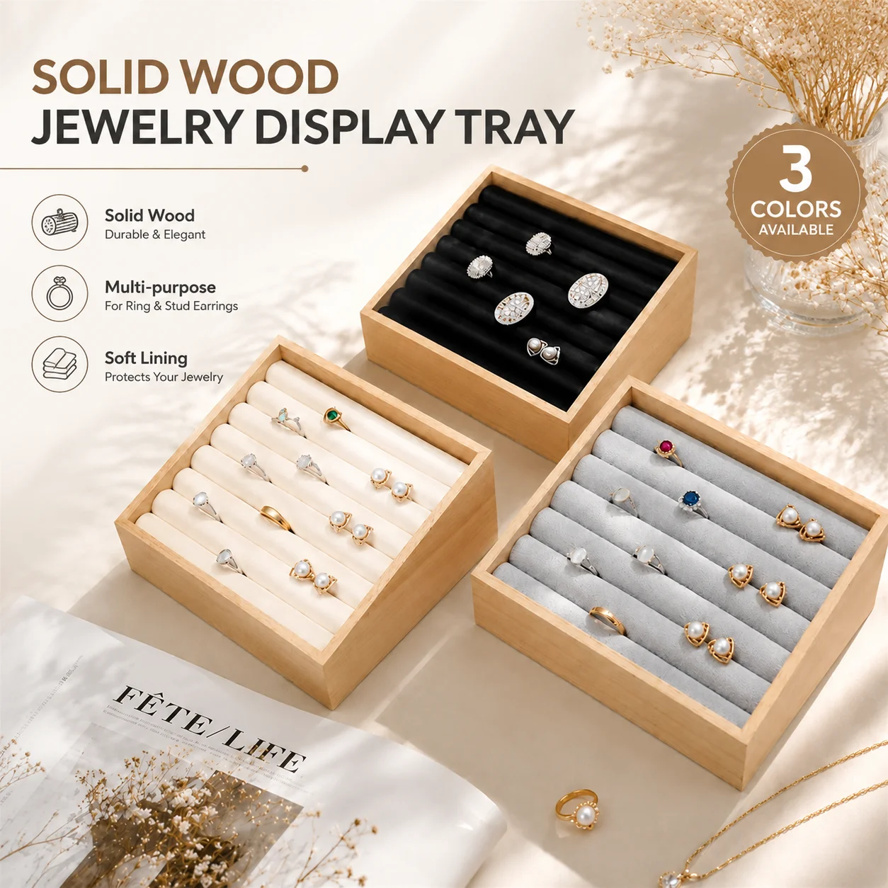 Solid Wood Jewelry Display Tray for Ring & Stud Earrings, Household Storage & Accessory Stand
Solid Wood Jewelry Display Tray for Ring & Stud Earrings, Household Storage & Accessory Stand