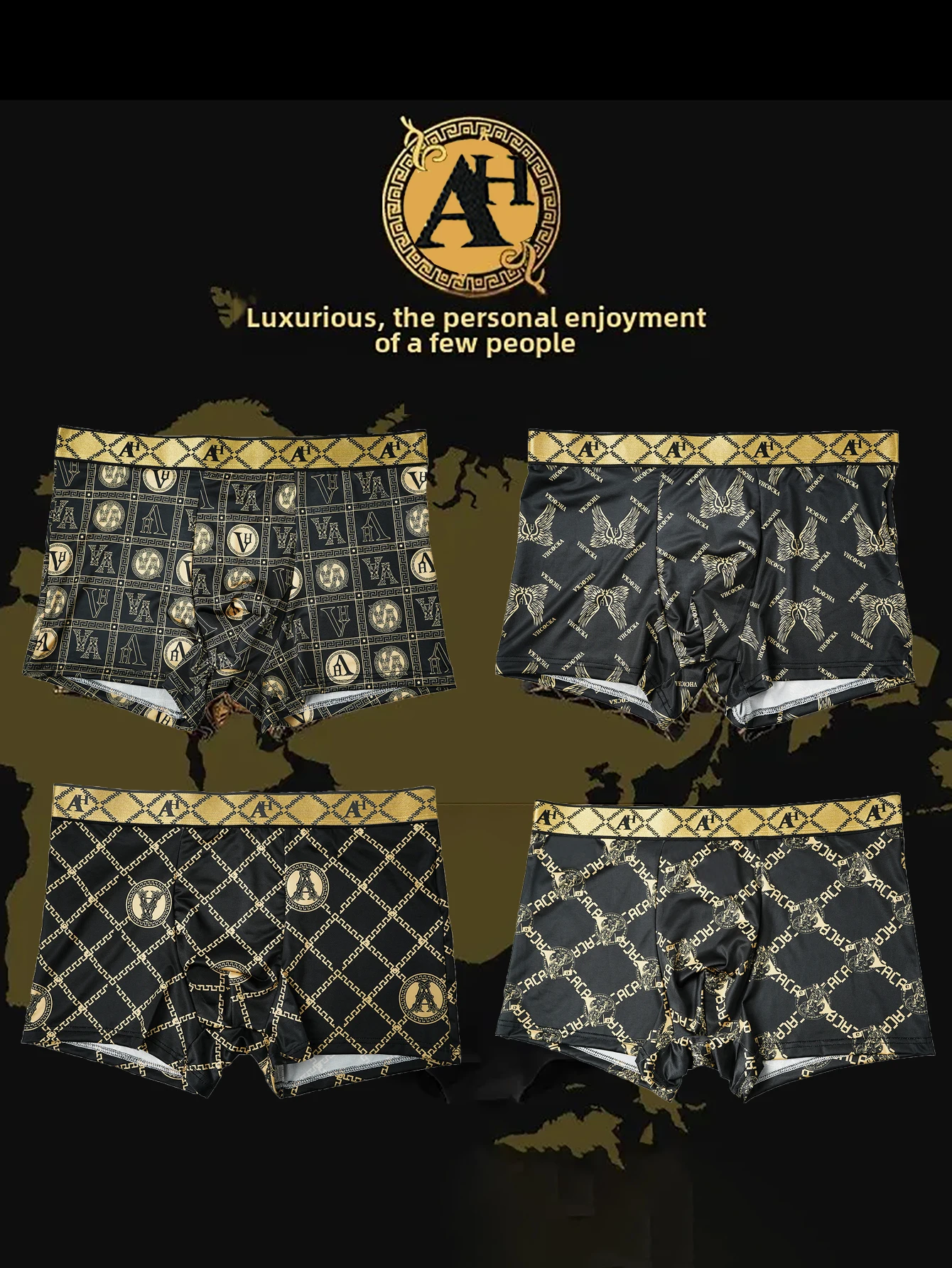 4PCS Men Luxurious Gold Printed Flat Corner Underwear with Logo Waistband Silky Smooth Soft Breathable and Comfortable Underwear
4PCS Men Luxurious Gold Printed Flat Corner Underwear with Logo Waistband Silky Smooth Soft Breathable and Comfortable Underwear