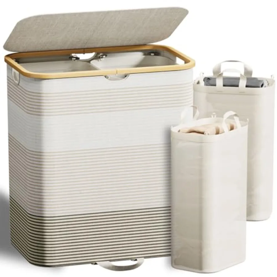 Double Laundry Hamper with Lid and Removable Bags, 150L Large Collapsible 2 Dividers Dirty Clothes Basket with Handles, Double
Double Laundry Hamper with Lid and Removable Bags, 150L Large Collapsible 2 Dividers Dirty Clothes Basket with Handles, Double