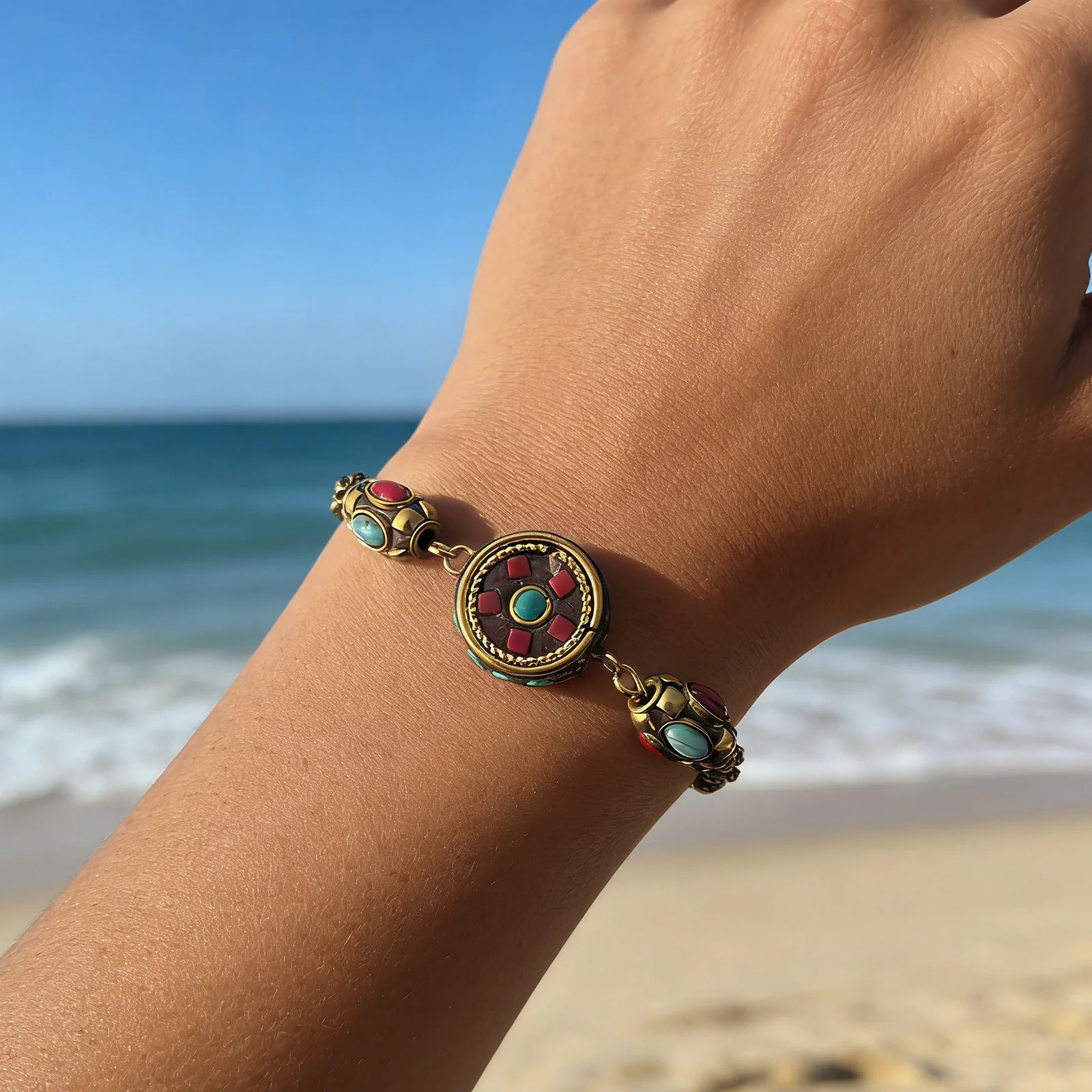 Golden Ethnic Style Chain Bracelet with Colorful Beads for Women Vintage Jewelry Gift
Golden Ethnic Style Chain Bracelet with Colorful Beads for Women Vintage Jewelry Gift