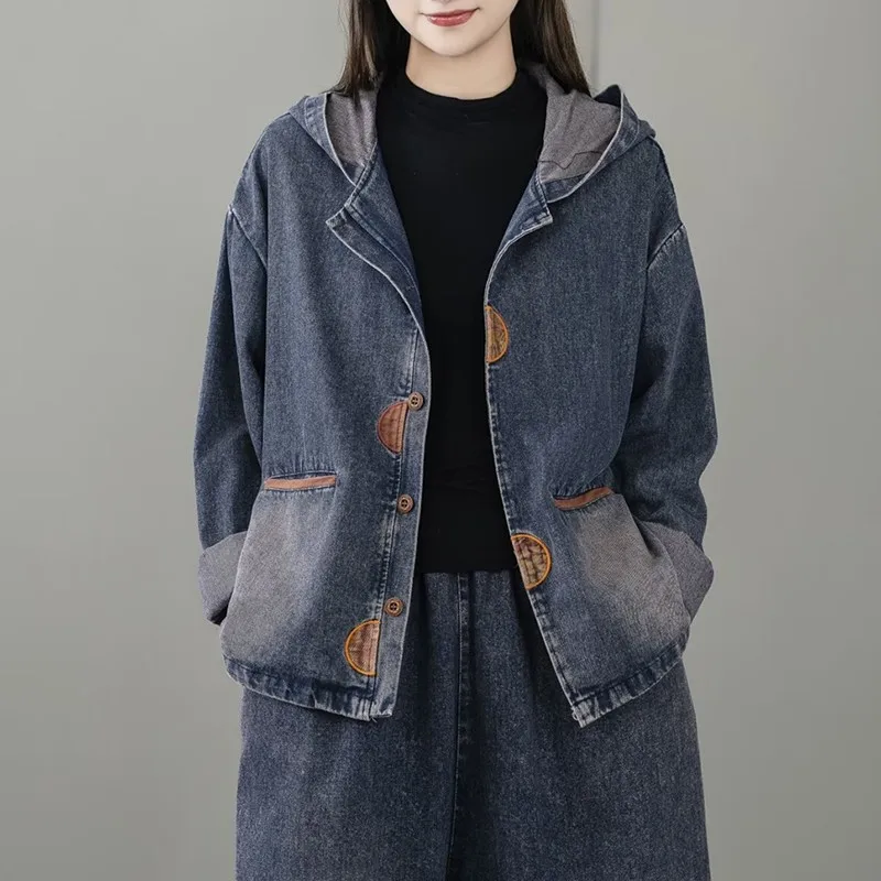 Women Long Sleeve Denim Hooded Jackets New Arrival 2024 Autumn Vintage Style Embroidery Loose Female Casual Outerwear Coats M077
Women Long Sleeve Denim Hooded Jackets New Arrival 2024 Autumn Vintage Style Embroidery Loose Female Casual Outerwear Coats M077