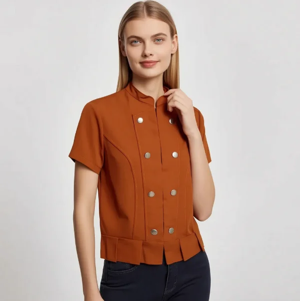 Women's Shirt 2026 New Vintage Double Breasted Full Open Mandarin Collar Short Sleeve Slim Crop Split Hem Casual Shirt
Women's Shirt 2026 New Vintage Double Breasted Full Open Mandarin Collar Short Sleeve Slim Crop Split Hem Casual Shirt
