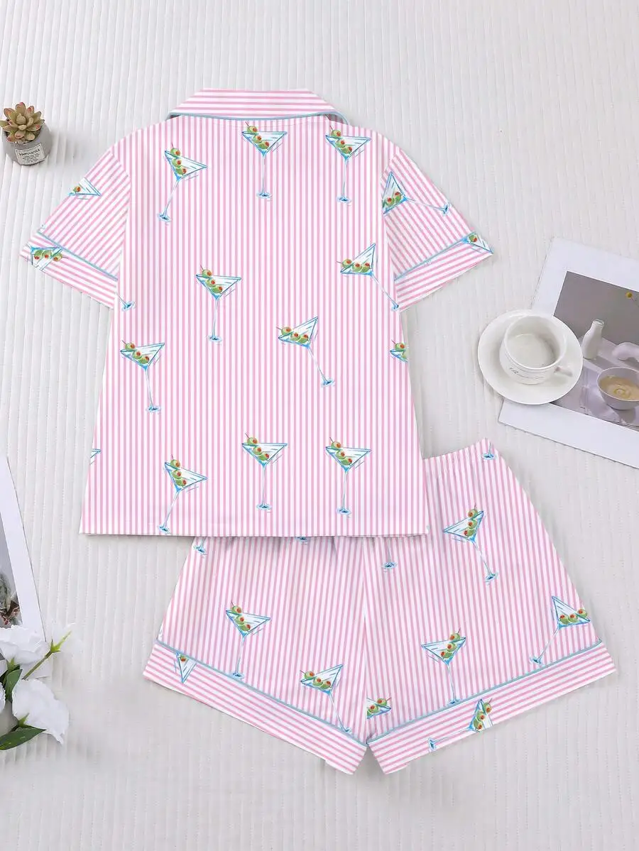 Womens 2-Piece Sleepwear Set With Cocktail Glass Print, Striped Short Sleeve Top And Elastic Waist Shorts
Womens 2-Piece Sleepwear Set With Cocktail Glass Print, Striped Short Sleeve Top And Elastic Waist Shorts