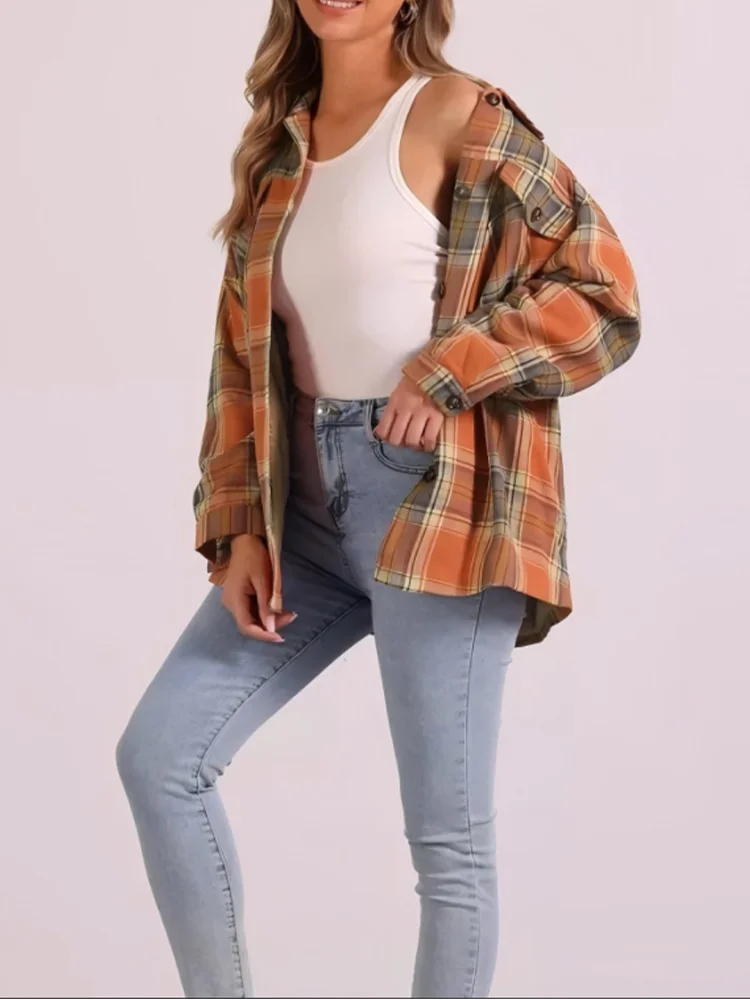 Fashion Lapel Plaid Long Sleeved Button Pocket Women's Casual Jacket Street Daily Artistic Retro Style Autumn Top
Fashion Lapel Plaid Long Sleeved Button Pocket Women's Casual Jacket Street Daily Artistic Retro Style Autumn Top