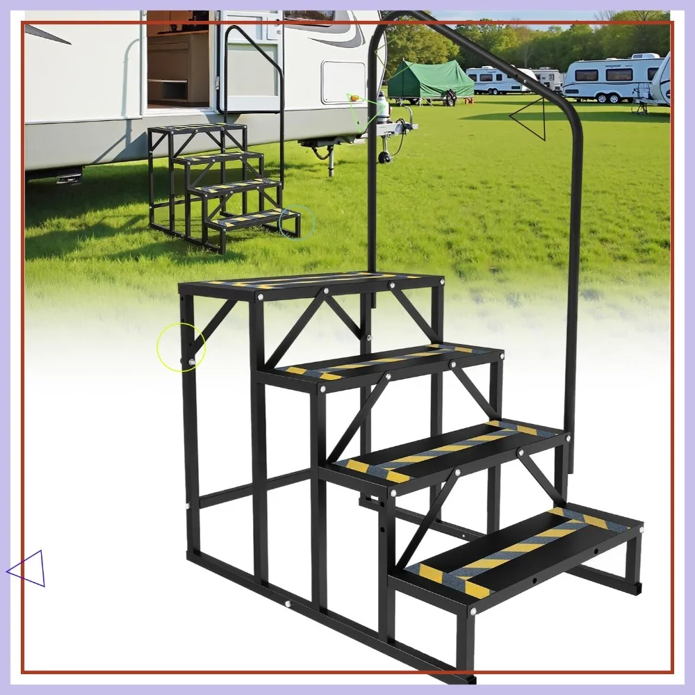 Heavy-Duty 4-Step RV Steps with Handrail for Campers, Trailers, Motorhomes & More
Heavy-Duty 4-Step RV Steps with Handrail for Campers, Trailers, Motorhomes & More