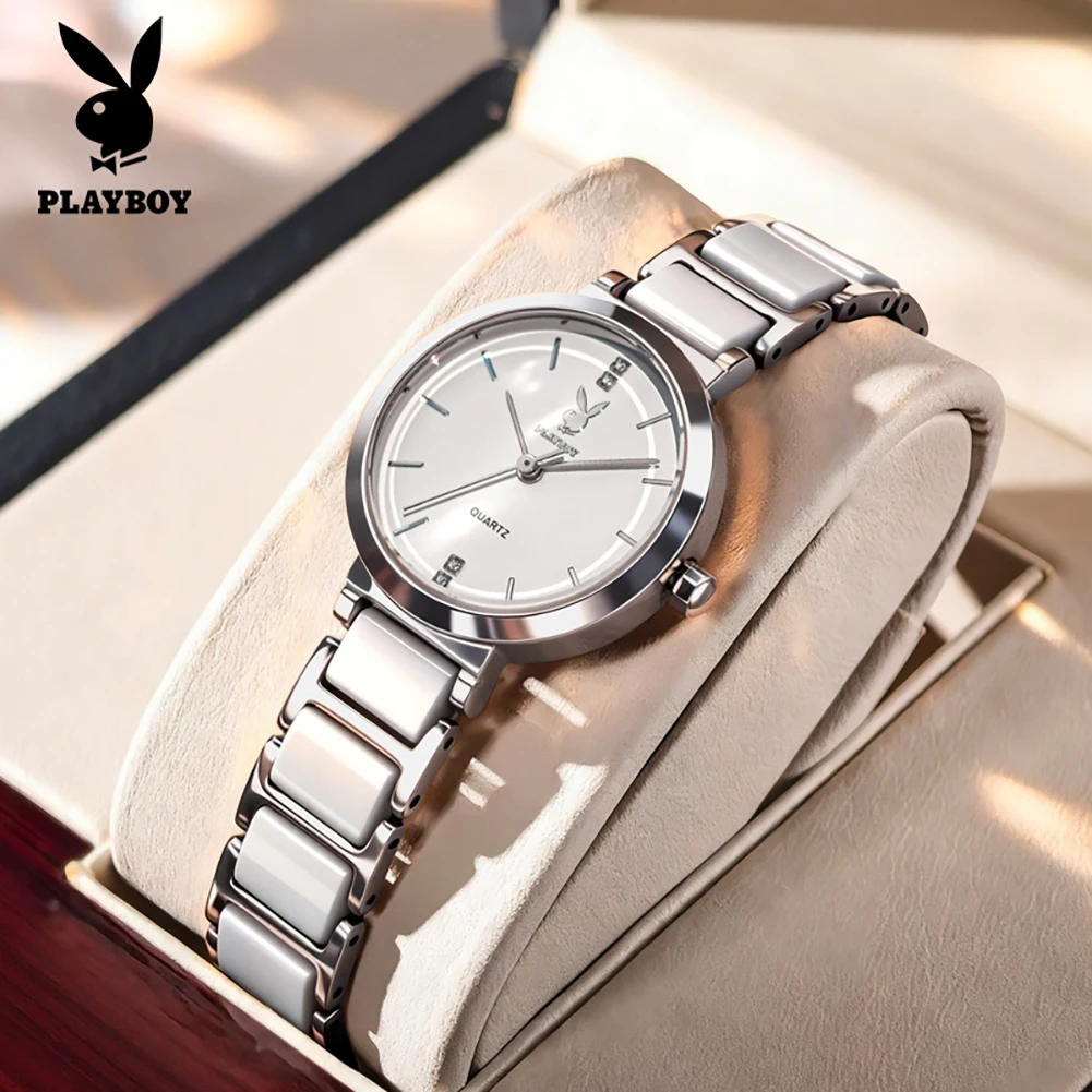 PLAYBOY 3128 Elegance Quartz Movement Watch For Women Minimalist Dial Steel Ceramic Bracelet 30m Waterproof Stylish Watch
PLAYBOY 3128 Elegance Quartz Movement Watch For Women Minimalist Dial Steel Ceramic Bracelet 30m Waterproof Stylish Watch