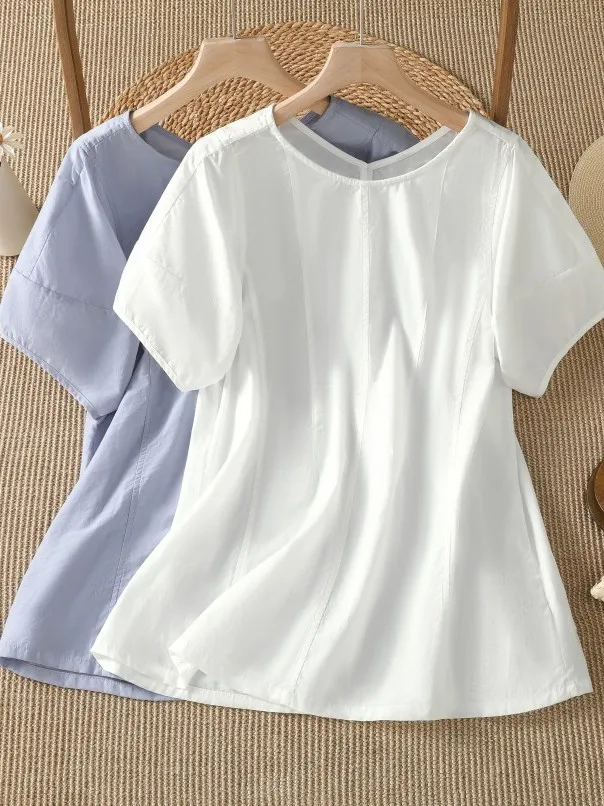 Elegant Patchwork round Neck Short Sleeve Shirt Women's Summer Korean Style Casual Cotton Top Stylish Pure Color Shirt
Elegant Patchwork round Neck Short Sleeve Shirt Women's Summer Korean Style Casual Cotton Top Stylish Pure Color Shirt