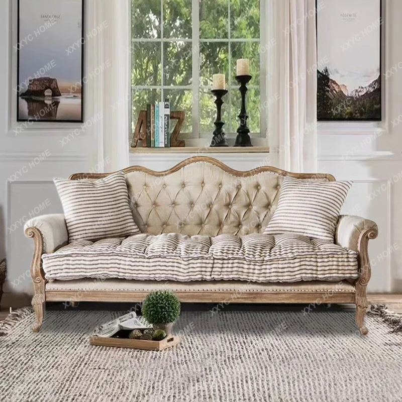 ML carved retro simple solid wood sofa combination, linen cloth art buckle leisure sofa
ML carved retro simple solid wood sofa combination, linen cloth art buckle leisure sofa