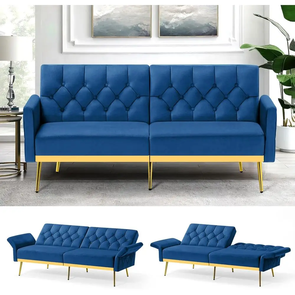 Adjustable Armrests & Backrest Sleeper Couch, Button-Tufted Convertible Sofa for Living Room, Bedroom, Blue
Adjustable Armrests & Backrest Sleeper Couch, Button-Tufted Convertible Sofa for Living Room, Bedroom, Blue
