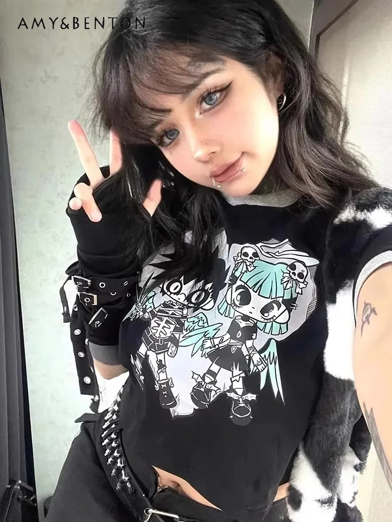 Summer Japanese Subculture Sweet and Cool Spice Girls Two-dimensional Printing Short-sleeved Short T-shirt Splicing Top Women
Summer Japanese Subculture Sweet and Cool Spice Girls Two-dimensional Printing Short-sleeved Short T-shirt Splicing Top Women
