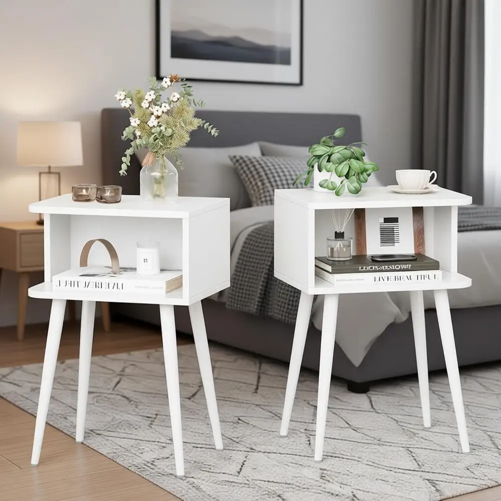 Пара современных прикроватных тумбочек, компактные приставные столики для небольших помещений, с открытым хранением, подходят для спальни или гостиной
Пара современных прикроватных тумбочек, компактные приставные столики для небольших помещений, с открытым хранением, подходят для спальни или гостиной