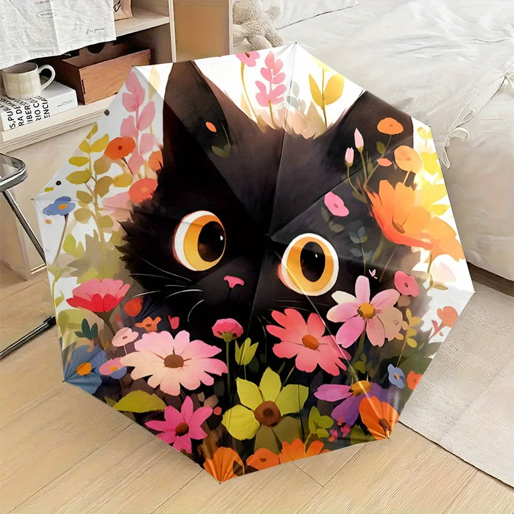 This Compact Umbrella Showcases a Design of a Curious Black Cat Amidst Vibrant Flowers. Perfect for Travel, Backpacks, Or As a
This Compact Umbrella Showcases a Design of a Curious Black Cat Amidst Vibrant Flowers. Perfect for Travel, Backpacks, Or As a