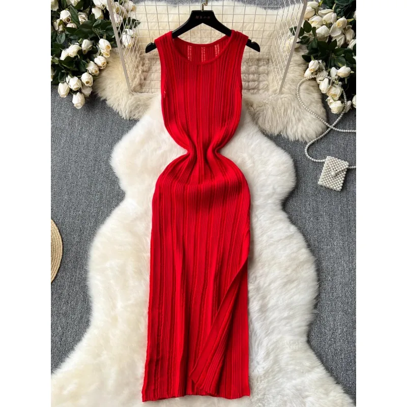Fashion Sexy Sleeveless Knitted Midi Dress Women Summer Slim-fit Damage Dress Office Lady Elegant Split Spice Hip Knit Dress
Fashion Sexy Sleeveless Knitted Midi Dress Women Summer Slim-fit Damage Dress Office Lady Elegant Split Spice Hip Knit Dress