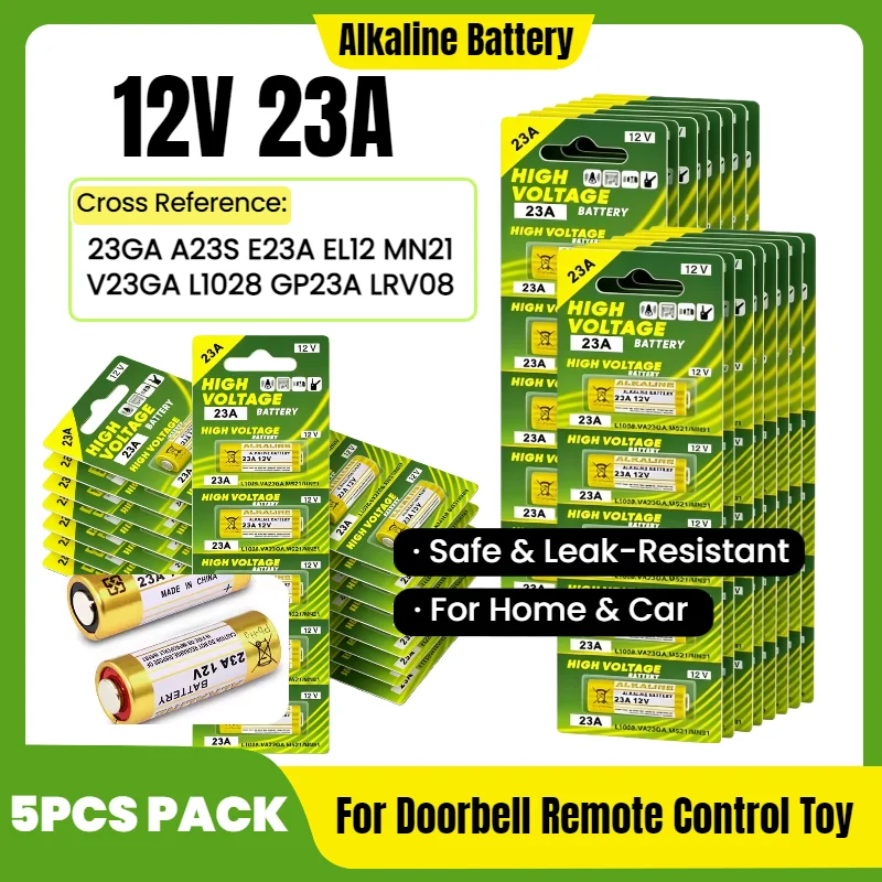 12 Volt 23A 27A Alkaline Batteries, A23 A27 MN21 8LR932 8LR932, for Remote Controls, Sensors, Alarms, Golf Range Finders
12 Volt 23A 27A Alkaline Batteries, A23 A27 MN21 8LR932 8LR932, for Remote Controls, Sensors, Alarms, Golf Range Finders