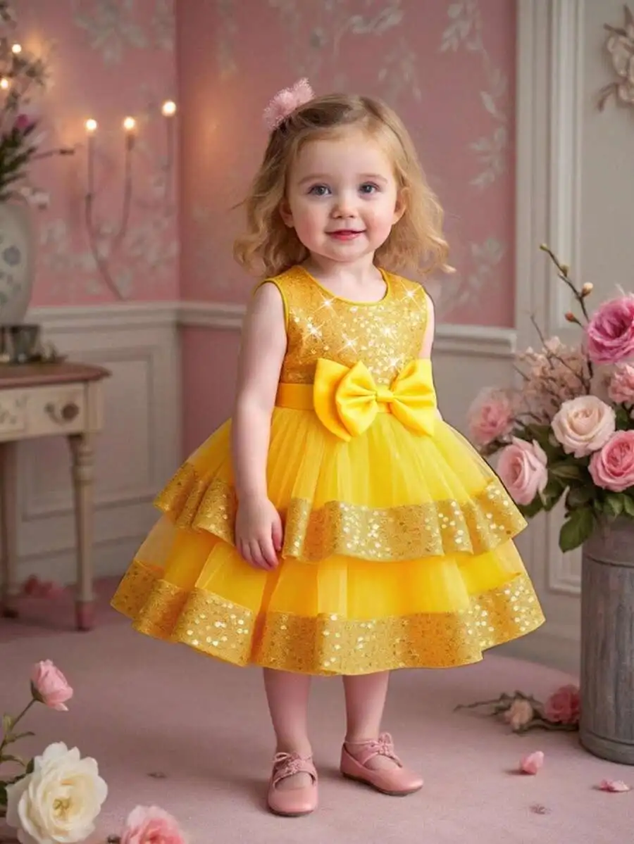 Yellow Sequined Tulle Tiered Sleeveless Evening Dress For Cocktail Party
Yellow Sequined Tulle Tiered Sleeveless Evening Dress For Cocktail Party