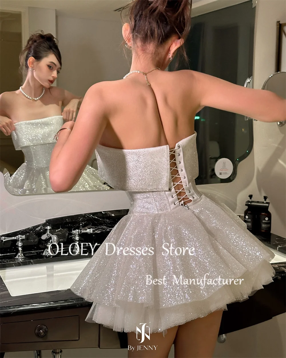 OLOEY Glitter Ivory Puffy Mini Prom Cocktail Dress Korea Photoshoot Strapless Wedding Party Dress A Line Sleeveless Customized 
OLOEY Glitter Ivory Puffy Mini Prom Cocktail Dress Korea Photoshoot Strapless Wedding Party Dress A Line Sleeveless Customized