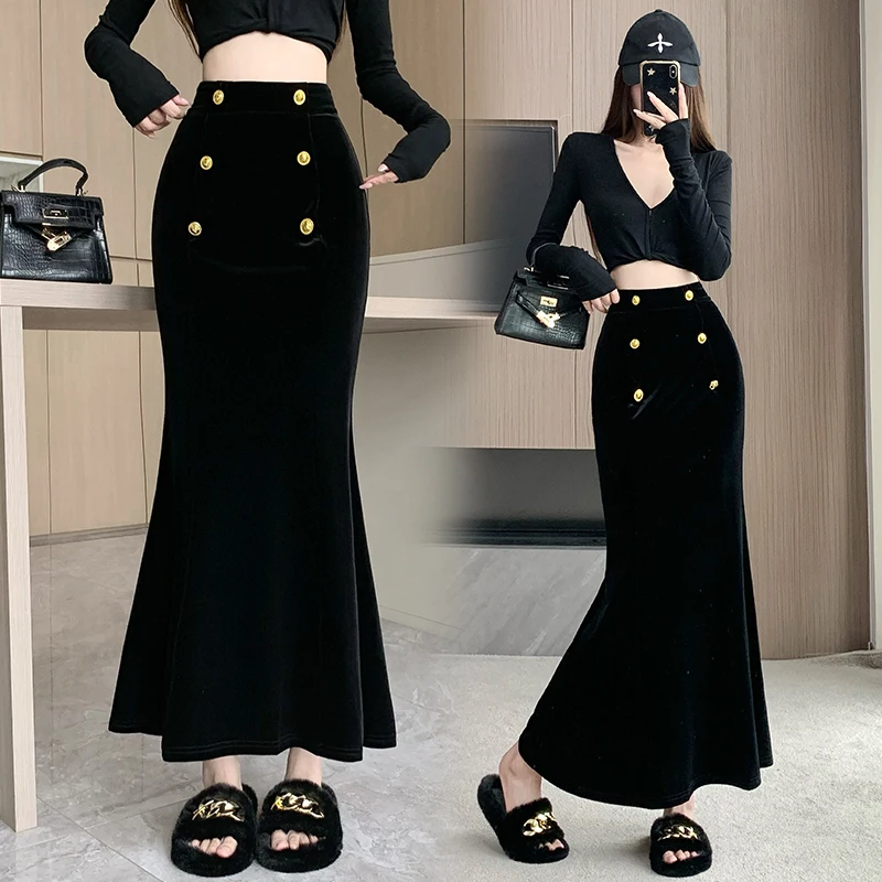 Черная элегантная винтажная бархатная юбка женская с высокой талией двубортная облегающая русалка миди зимняя однотонная минималистичная новая мода
Черная элегантная винтажная бархатная юбка женская с высокой талией двубортная облегающая русалка миди зимняя однотонная минималистичная новая мода