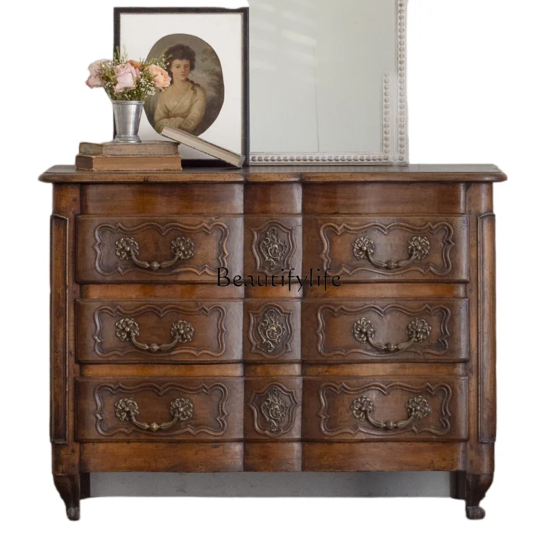 American country French retro old carved solid wood storage cabinet living room locker
American country French retro old carved solid wood storage cabinet living room locker