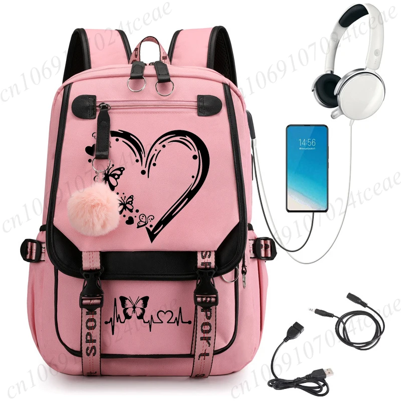 Fashionable Student Backpack Heart Butterfly Printed School Bag Backpack Back Pack for Teenager Casual Usb Port Shoulder Bag
Fashionable Student Backpack Heart Butterfly Printed School Bag Backpack Back Pack for Teenager Casual Usb Port Shoulder Bag