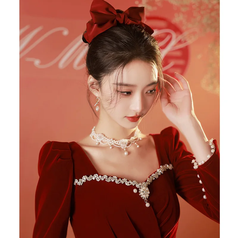 Chinese Cheongsam Wedding Toasting Dress New Summer Burgundy Homecoming Dress Wedding Engagement Dress for Women
Chinese Cheongsam Wedding Toasting Dress New Summer Burgundy Homecoming Dress Wedding Engagement Dress for Women