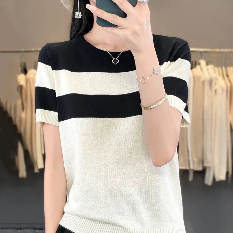 2024 Summer New Ice Silk Round Neck Short sleeved T-shirt Women's Loose Pullover Women's To
2024 Summer New Ice Silk Round Neck Short sleeved T-shirt Women's Loose Pullover Women's To