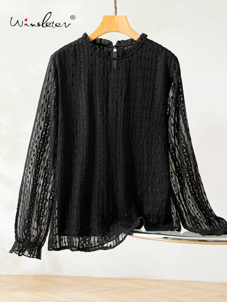 Winsleter-100%Real Silk Elegant Shirt, O Neck Ruffles Embroidery, Women French Temperament Loose Blouse, 2025 Winter T5N639CC
Winsleter-100%Real Silk Elegant Shirt, O Neck Ruffles Embroidery, Women French Temperament Loose Blouse, 2025 Winter T5N639CC