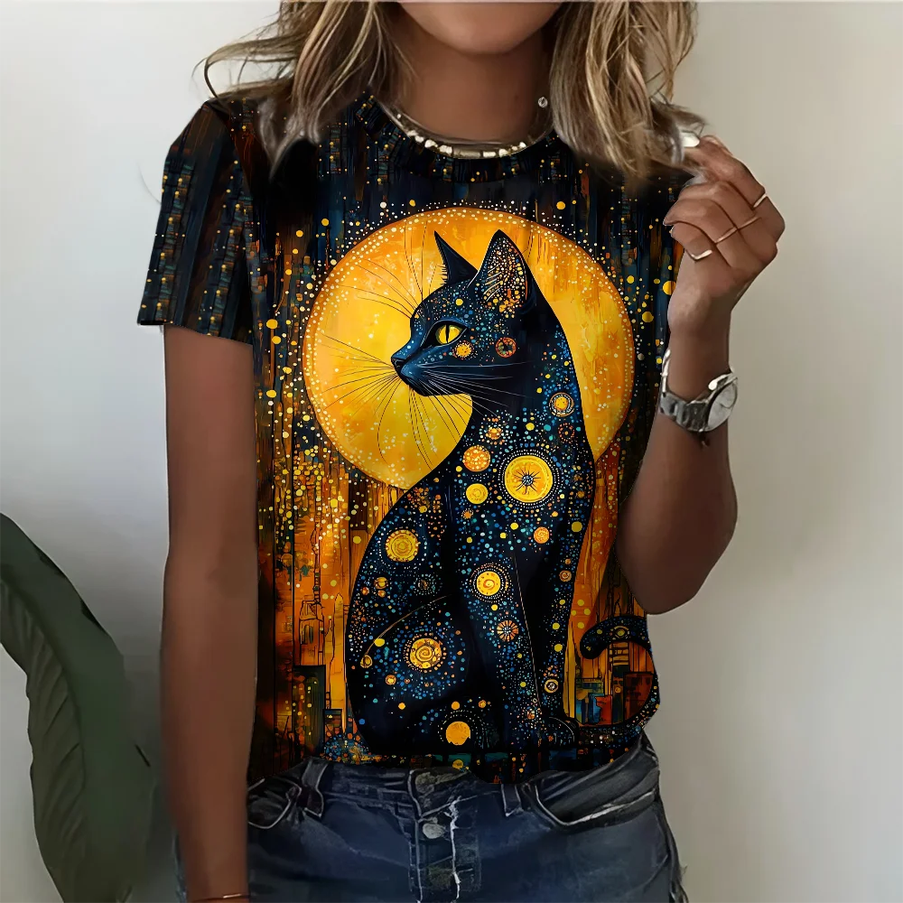 Plus Size Women's Casual Loose T-Shirt Moon and Stars Mysterious Cat Art Women's T-shirt Fashion Comfortable Black Short Sleeve
Plus Size Women's Casual Loose T-Shirt Moon and Stars Mysterious Cat Art Women's T-shirt Fashion Comfortable Black Short Sleeve