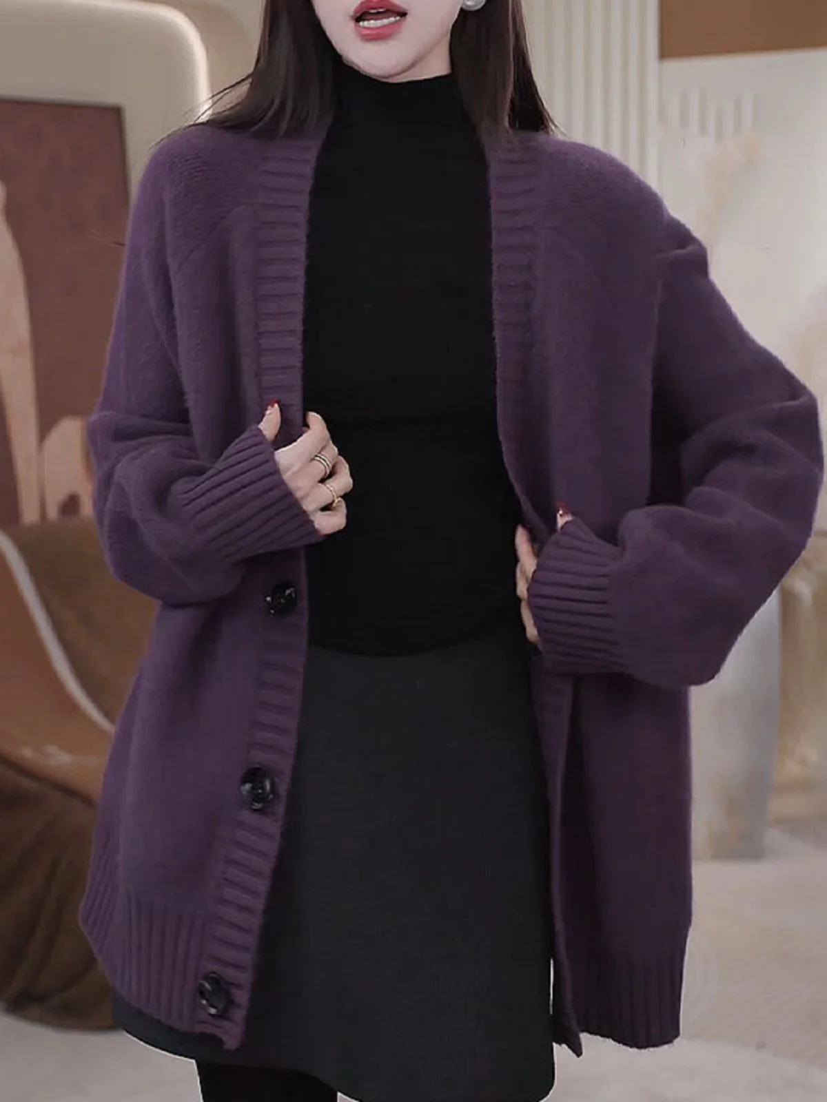 plus Size Autumn Winter Purple Knitted Open Cardigan Women's Long Sve Loose Lazy Sle Versatile Sweater Top Coat
plus Size Autumn Winter Purple Knitted Open Cardigan Women's Long Sve Loose Lazy Sle Versatile Sweater Top Coat