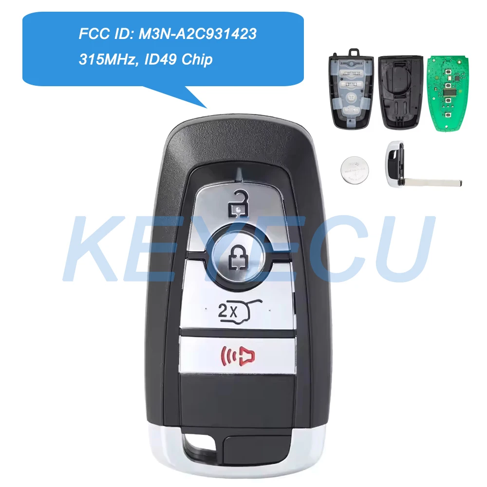Keyecu для Ford DISPATCH Explorer Edge Bronco Mustang Mach-E Smart дистанционный ключ-брелок от машины 315MHz ID49 Chip FCC ID: M3N-A2C931423
Keyecu для Ford DISPATCH Explorer Edge Bronco Mustang Mach-E Smart дистанционный ключ-брелок от машины 315MHz ID49 Chip FCC ID: M3N-A2C931423