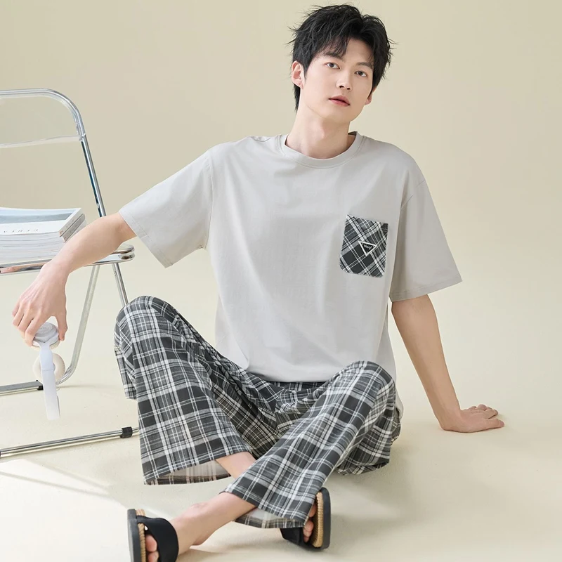 2026 Summer Short Sleeve Long Pants 100% Cotton Pajama Sets for Men Korean Casual Plaid Sleepwear Pyjamas Homewear Home Clothes
2026 Summer Short Sleeve Long Pants 100% Cotton Pajama Sets for Men Korean Casual Plaid Sleepwear Pyjamas Homewear Home Clothes