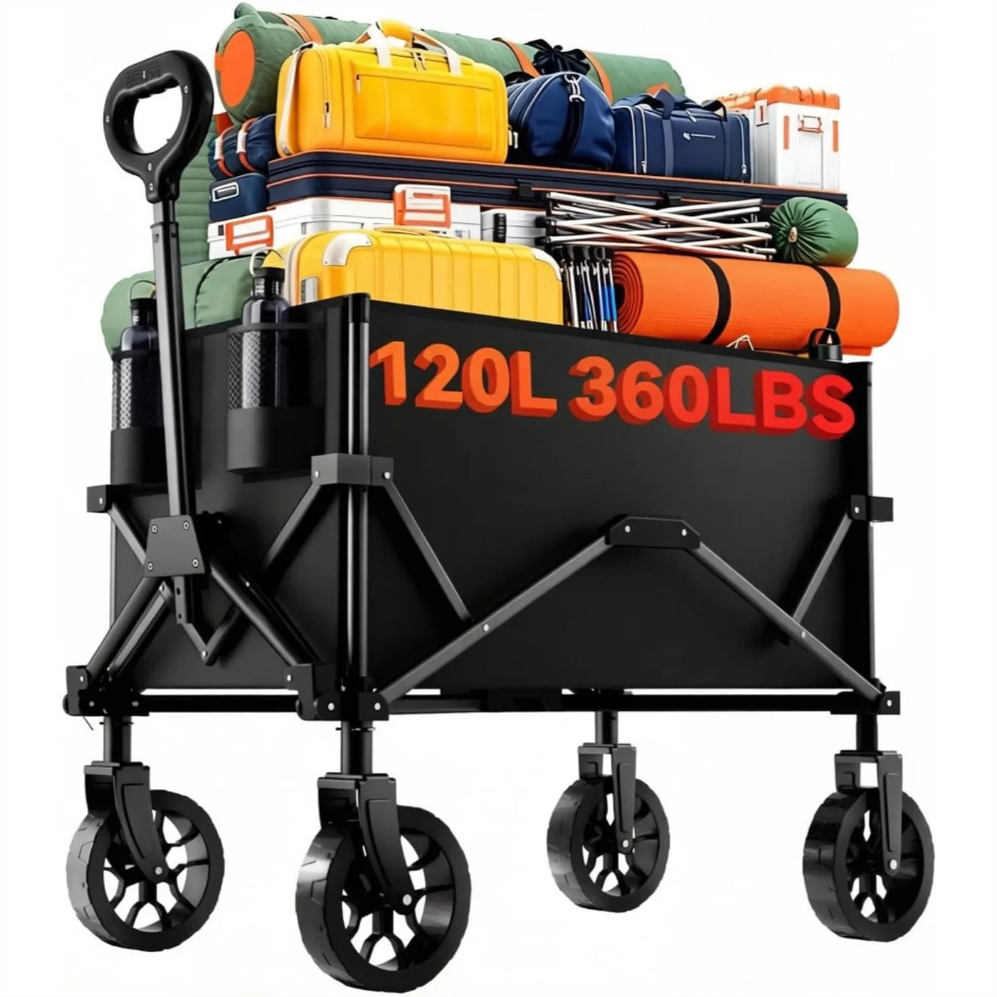 Heavy Duty Collapsible Wagon Cart with 360° Swivel Wheels for Camping, Shopping, and Sports
Heavy Duty Collapsible Wagon Cart with 360° Swivel Wheels for Camping, Shopping, and Sports