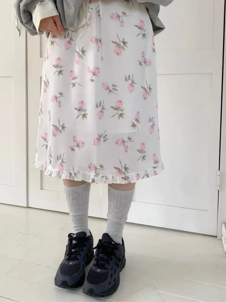 Elegant Gentle Style Floral Print Ruffle Hem Midi Skirt Loose Straight Cut Spring Summer New Arrival Women's High Waist Skirt
Elegant Gentle Style Floral Print Ruffle Hem Midi Skirt Loose Straight Cut Spring Summer New Arrival Women's High Waist Skirt