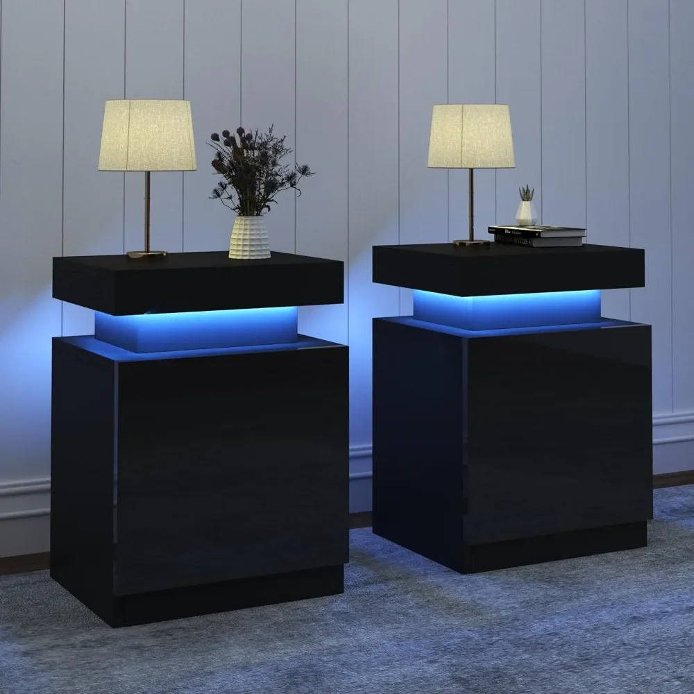 Nightstand Set of 2, LED Nightstand with One Cabinet, Bedside Table with LED Lights, Modern End Side Table for Bedroom
Nightstand Set of 2, LED Nightstand with One Cabinet, Bedside Table with LED Lights, Modern End Side Table for Bedroom