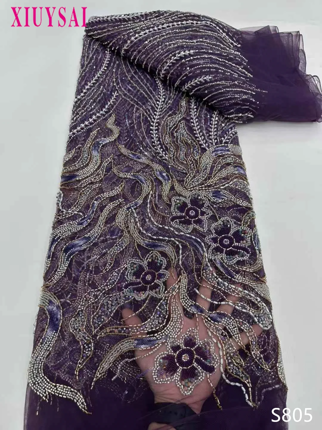 Фиолетовая 5-ярдовая роскошная высококачественная ткань с бисером, тяжелая ткань с вышивкой и блестками, модная французская тюлевая сетчатая кружевная ткань для свадьбы
Фиолетовая 5-ярдовая роскошная высококачественная ткань с бисером, тяжелая ткань с вышивкой и блестками, модная французская тюлевая сетчатая кружевная ткань для свадьбы