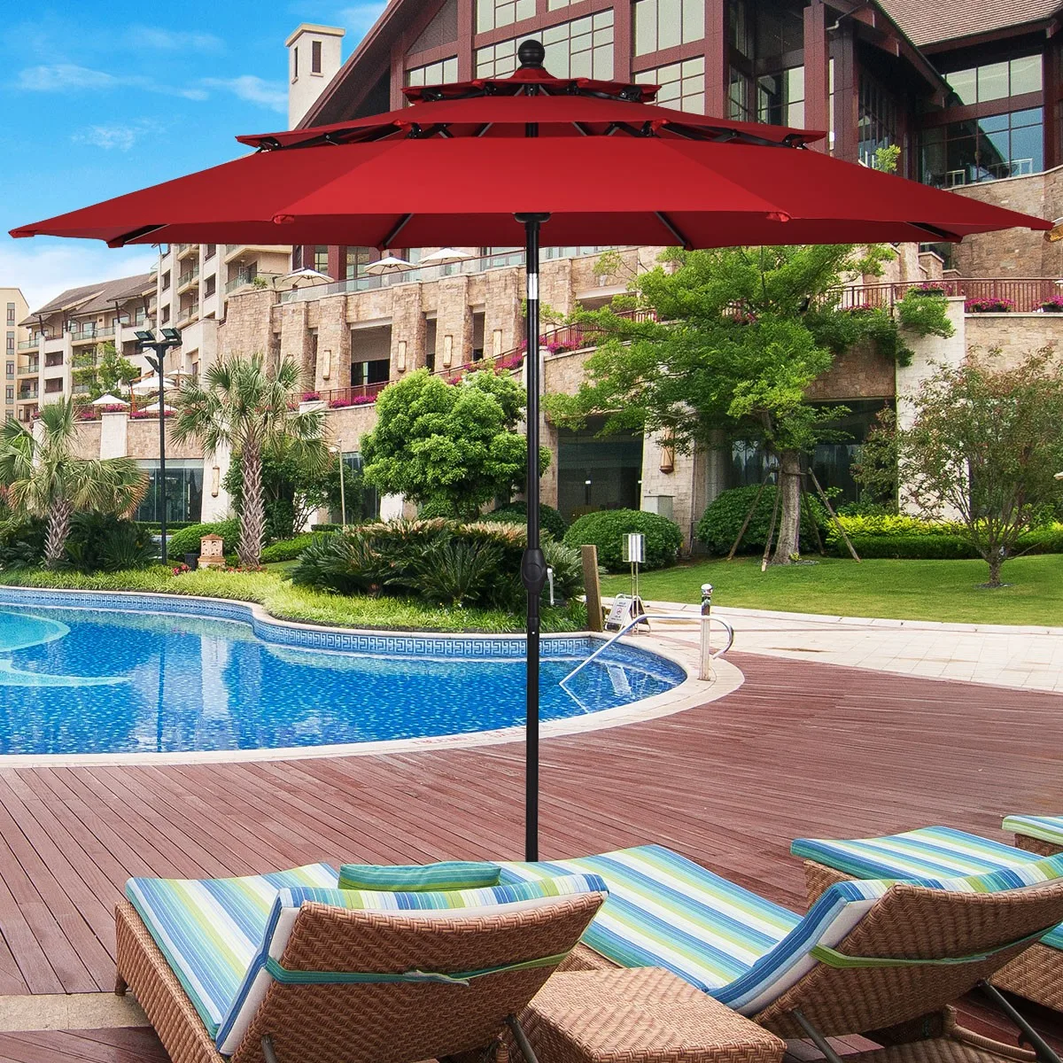 10ft 3-Tier Patio Market Umbrella w/Aluminum Frame Sunshade Shelter Burgundy
10ft 3-Tier Patio Market Umbrella w/Aluminum Frame Sunshade Shelter Burgundy